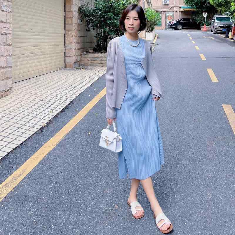 レディース 衣裳 書き割り 長袖 防晒 開衫 無袖 背心 スコート 筋目 夏 精神状態 通い 表現スタイル ポリエステル 原料品 青碧 薄墨色