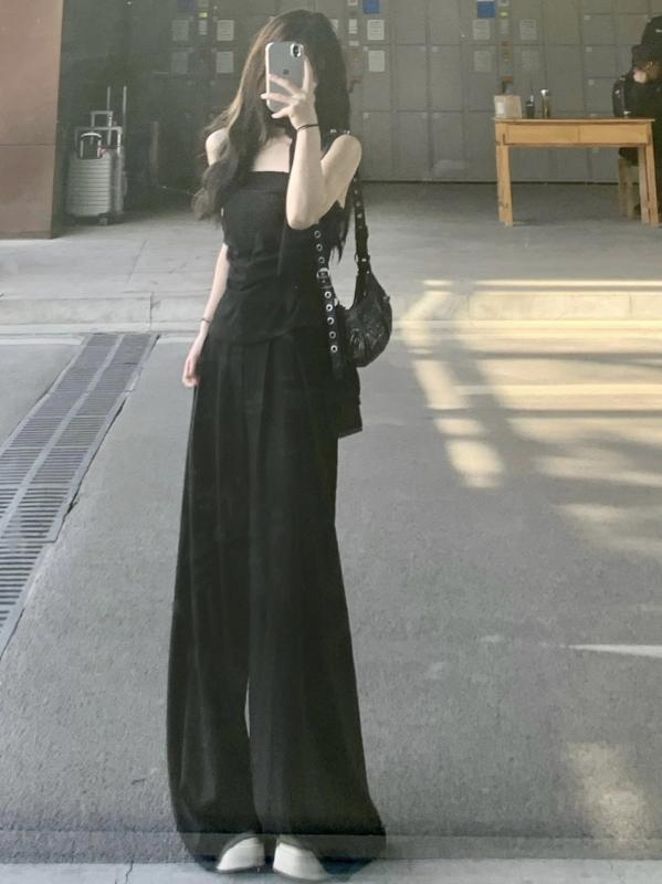レディース 黒 夏 ロングズボン下 高腰 ワイドレッグ ゆったり 垂感 ロング丈 伸ばすこと スエードクロス調 原料品 軽さ 冷やりとした 夏服 普段使い走り 通い 御姐表現スタイル 名媛風 角袖巡査 亭主もち 長身向け 超ロング 黒 広広としたズボン下 ゆったり影ぼうし ご機嫌酉の方角 膝