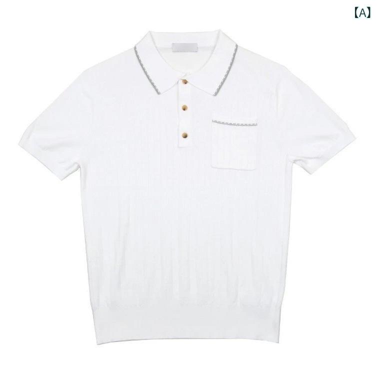 メンズ POLOプルオーバー 短袖 翻領 16針 編み 60支 綿100% 透気 吸湿 排汗 直筒型 提花 軽商行為 兄ちゃん 2025 朱夏 夏 白いこと 宝藍色 色織