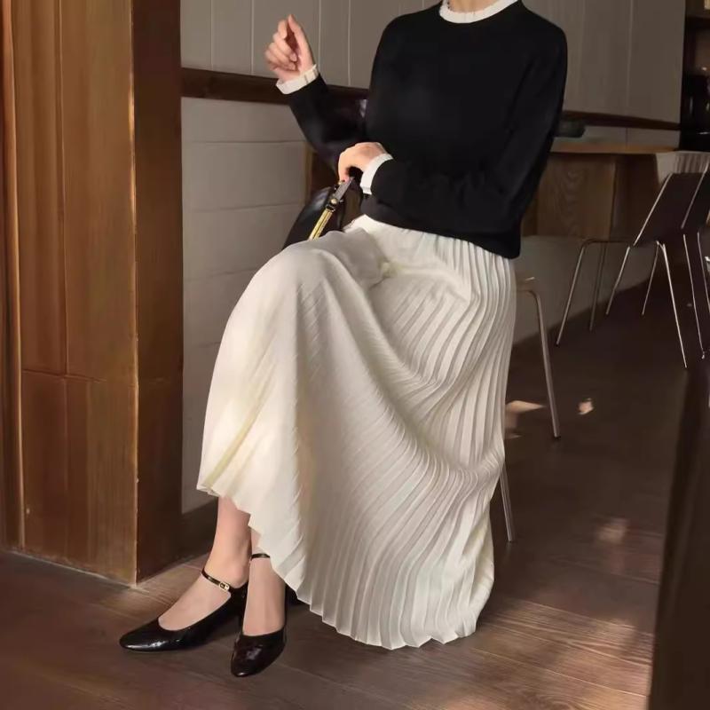 半身スコート レディース 三春 A字 百褶 白 筋目 ロング 大きめスコート 裾 分かりやすい 通い 表現スタイル 精神状態 ?? ポリエステル 無弾力性 ファスナー 純色 押しつける産業 95%以上 2024年 春 お上さん用 スコート 通い風 半身 スコート 表現スタイル