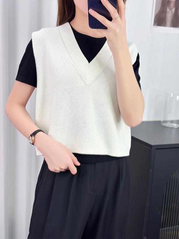 トップス Vのど首 編み物 より良い レディース 春夏 羊毛混 ゆったり 生あたたかい