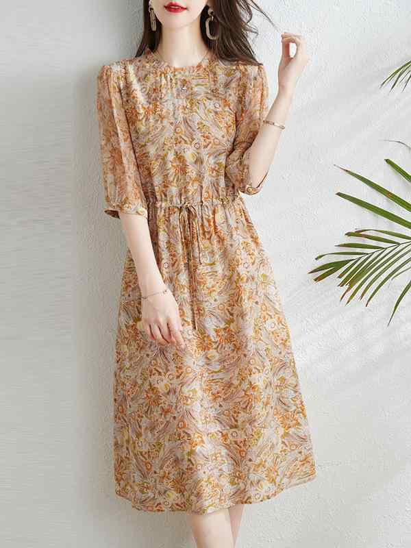 衣裳 草木柄 地絹 雅びやか 通い 清楚系 好いたらしいめ 成年者お嬢さん 普段使い走り 高見せかけ 御前上等感 夏 短袖 杭州製 M L XL XXL ・稀花 黒花