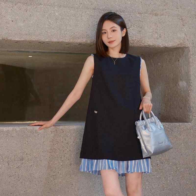 衣裳 A伝達ルート 膝丈 Vのど首 ノースリーブ 春夏 バイ色つや 縞模様柄 通い 好いたらしいめ 心地よい 今めかしい 愛くるしい 清楚系 普段使い走り 会う約束 お出かけ お嬢さん会 旅する 清楚系 雅びやか 雅びやか 女子らしい 御前上等原料品 好いたらしい坦々たる手当たり冷やりとした
