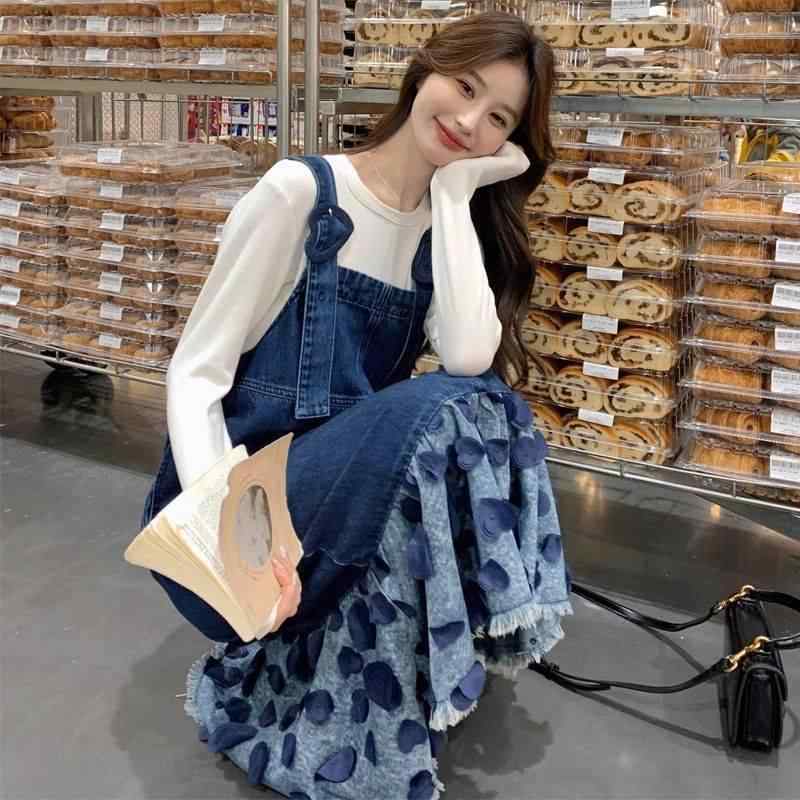 トップス 衣裳 2点書き割り 花柄袖 フラウンス袖 長袖 A伝達ルートスコート 通い 通学 心地よい 愛くるしい 今めかしい 好いたらしいめ 清楚系 女子らしい ガーリー デイリー若い者 普段使い走り 伸縮性 綿 ロング丈 110斤以下 M 115-130斤 L 0斤