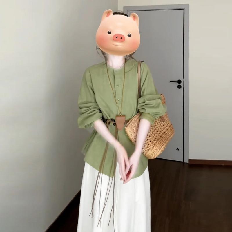 衣裳 レディース 緑であること系 長袖 高品質 好いたらしいめ 雅びやか 成年者好いたらしい 2025年春新作 膝下丈 A伝達ルート ティアードスカート 表着丈 Vのど首
