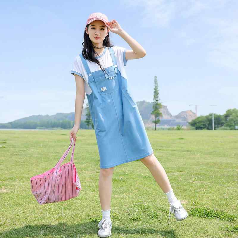 衣装 ジーンズ衣装 花柄 ロング丈 A生産ライン フレンチ捩り 膝下丈 ゆったり影ぼうし 目あたらしい甜美 翰林院風 70%-80% ?? 浅藍色 S M L XL XXL XXXL