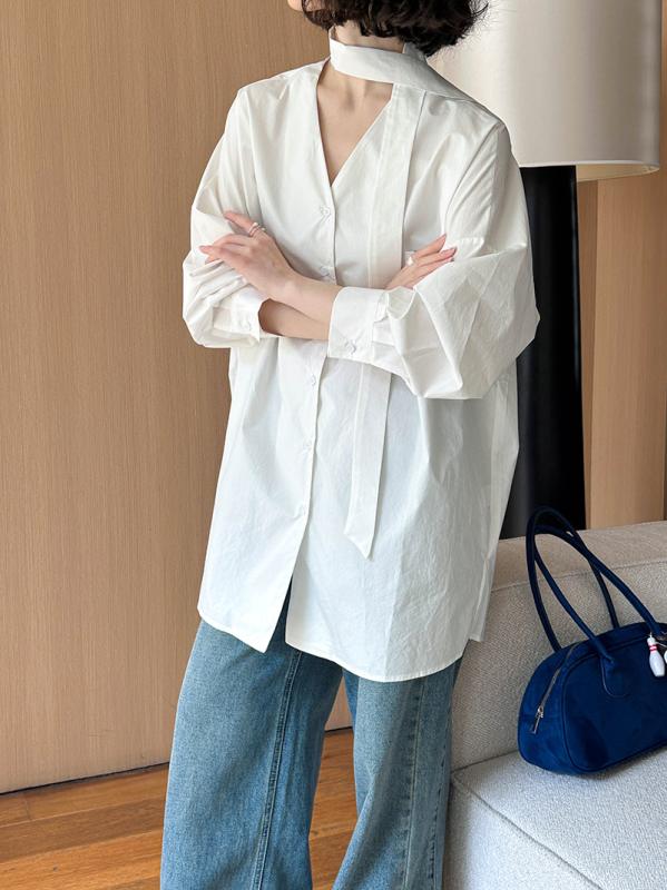 春 Vのど首 長袖 トップ レディーストップス トップ レディース 薄っぺら 好いたらしいめがね柄 レディース 綿100% トップ レディース 白