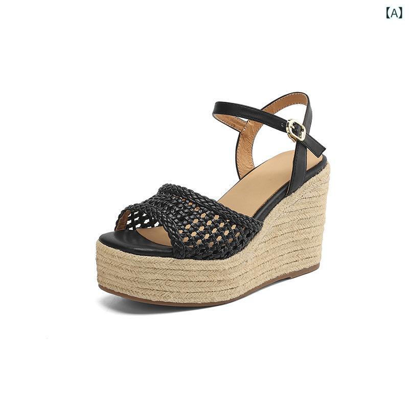 厚底 坡 sandals レディース 2025年 春夏 編み込み風 透かし編み キルク調 バックス落とし穴 置き目踵 朱夏シューズ 砂浜サンダル