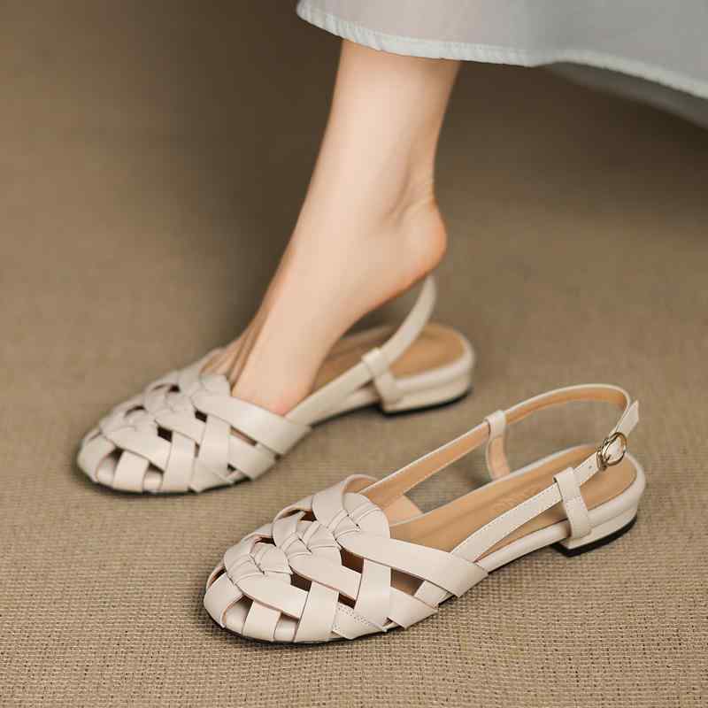 永遠の都サンダル レディース 2025夏 大型はしけ?? 素はだ包??牛革 ?空 透气 搭扣 sandals