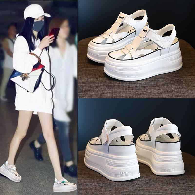 厚底 ??凉鞋 女 炎節 新款 休? 包? 透气 ?空 凉鞋 百搭 内増高 松・啾鞋