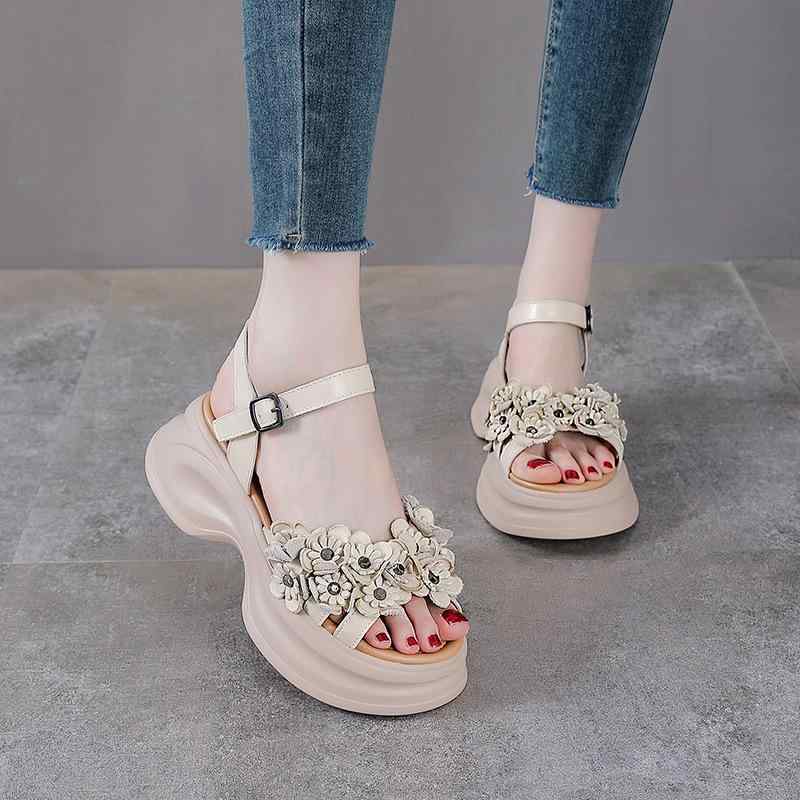 ?古厚底増高花?凉鞋女 炎節新款 波西米? 松・啾 沙? ??鞋