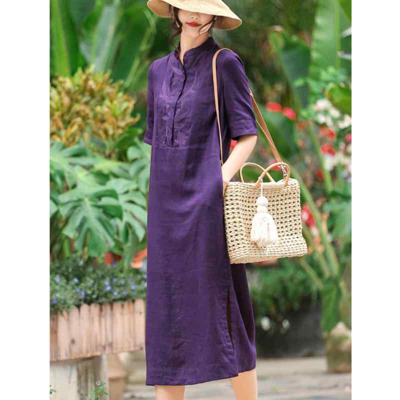 衣装 レディース 返り咲き風 刺しゅう 麻 夏服 半袖 立領 A生産ライン 45%以上 70%以上 45%以上 95%以上 95%以上