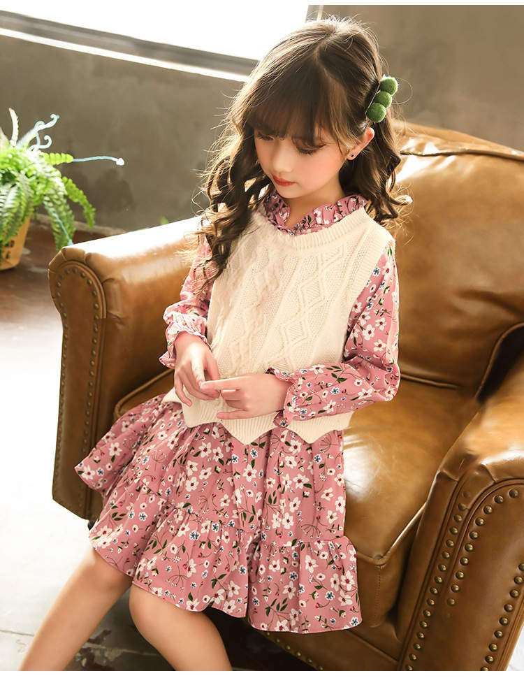 最大80 オフ 二点セット ワンピース キッズ 子供服 ベスト ニット セーター 花柄 長袖 セットアップ ドレス 秋 春 ミディアム丈 エレガント シンプル ジュニア ガールズ 高級感 洗える 伸縮性 子供ドレス 結婚式 発表会 キッズドレス 子供ワンピース 可愛い Tz 304