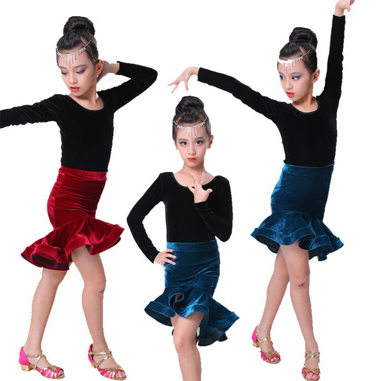 ラテンダンス Latin レオタード スカート キッズ 長袖 ラテン 演出 高級感 ステージ おしゃれ 女の子 ダンスウェア 二点セット 発表会 舞台 競技 練習用 Wudao 5 豪華ラッピング無料