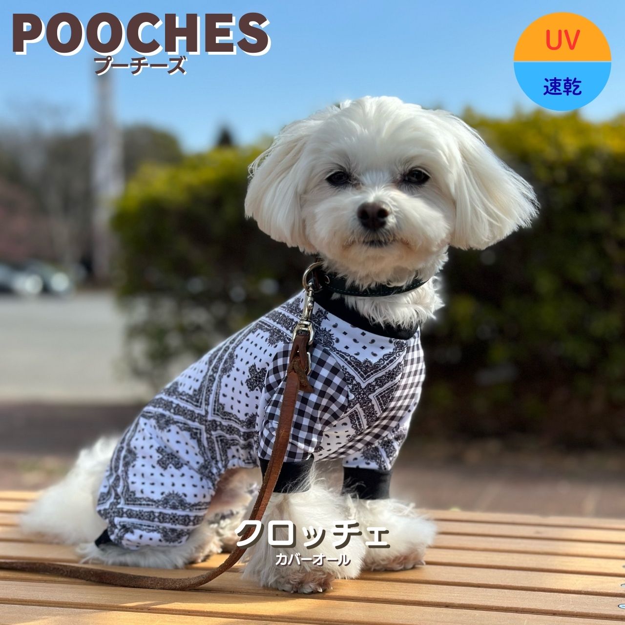 【レビュー投稿で200円クーポン】 犬服 接触冷感 ロンパース カバーオール クロッチェ Pooches プーチーズ ドッグウェア つなぎ 日本製 SS/S/M/L/LL 散歩 ドッグラン 汚れ防止 小型犬 マルチーズ アウトドア 水遊び おしゃれ かわいい 着させやすい 上品 雄雌 足付