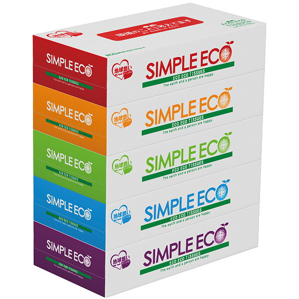 【時間指定不可】【代引き不可】【法人様限定商品】SIMPLE ECO ボックスティッシュ100W5P（5P×60個）　115×220×(50×5)Hmm　【1ケース入】