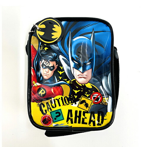 バットマン スクエア ミニ ショルダーバッグ ( ヒーロー二人 ) 15292 ポシェット ショルダー 鞄 かばん バッグ 斜め掛け DCコミックス アメコミ ダークヒーロー スーパーマン キャラクター 男の子 かっこいい 汚れにくい 青 赤 黒 幼児 保育園 幼稚園画像