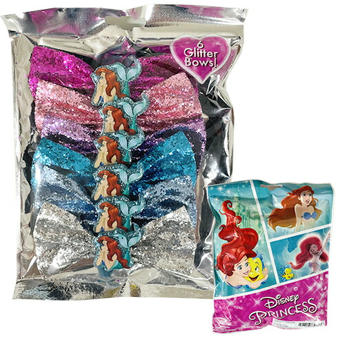 アリエル ラメ リボン ヘア クリップ 6個セット 18888 ヘアクリップ アクセサリー ヘアアクセ キッズ ディズニープリンセス Disney パーティー 仮装 キラキラ プリンセス 女の子 幼児 子ども リトルマーメイド プレゼント キッズ おしゃれ 輸入品画像
