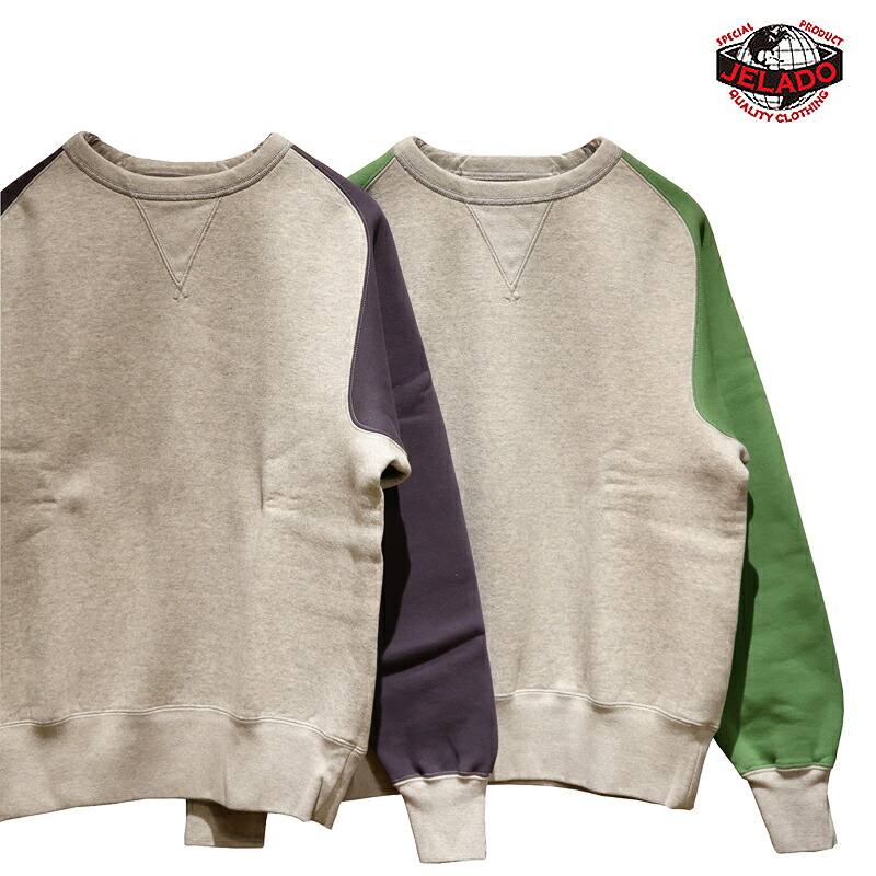 【送料無料】 JELADO（ジェラード） &ldquo;CHAMPS 2 Tone/チャンプス ツートーン&rdquo; AB13232 メンズ アメカジ スウェット フリーダムスリーブ ツートン アズマ編み機 丸胴 日本製｜ＰＯＲＫＹ&rsquo;Ｓ