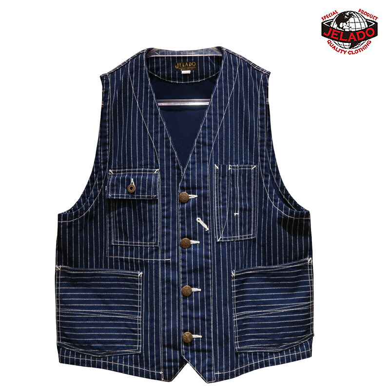 【貨物輸送無料】 JELADO（ジェラード） “STEELBEAM VEST/スティールビームベスト” AG13517 メンズ アメカジ 細工物より良い ウォバッシュストライプ 青引き舟 日本製