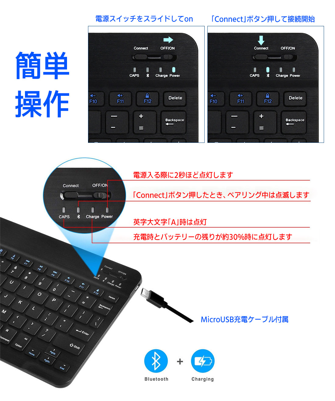 楽天市場 Ipadキーボード Bluetoothキーボード 日本語入力に特化した ワイヤレス キーボード Ipad用キーボード スリム 軽量 薄型 スタンド付 Iphone 持ち運び コンパクト あす楽 マウス ブルートゥース Ipad 用キーボード Ios Windows Android 充電式 キーボード マルチ