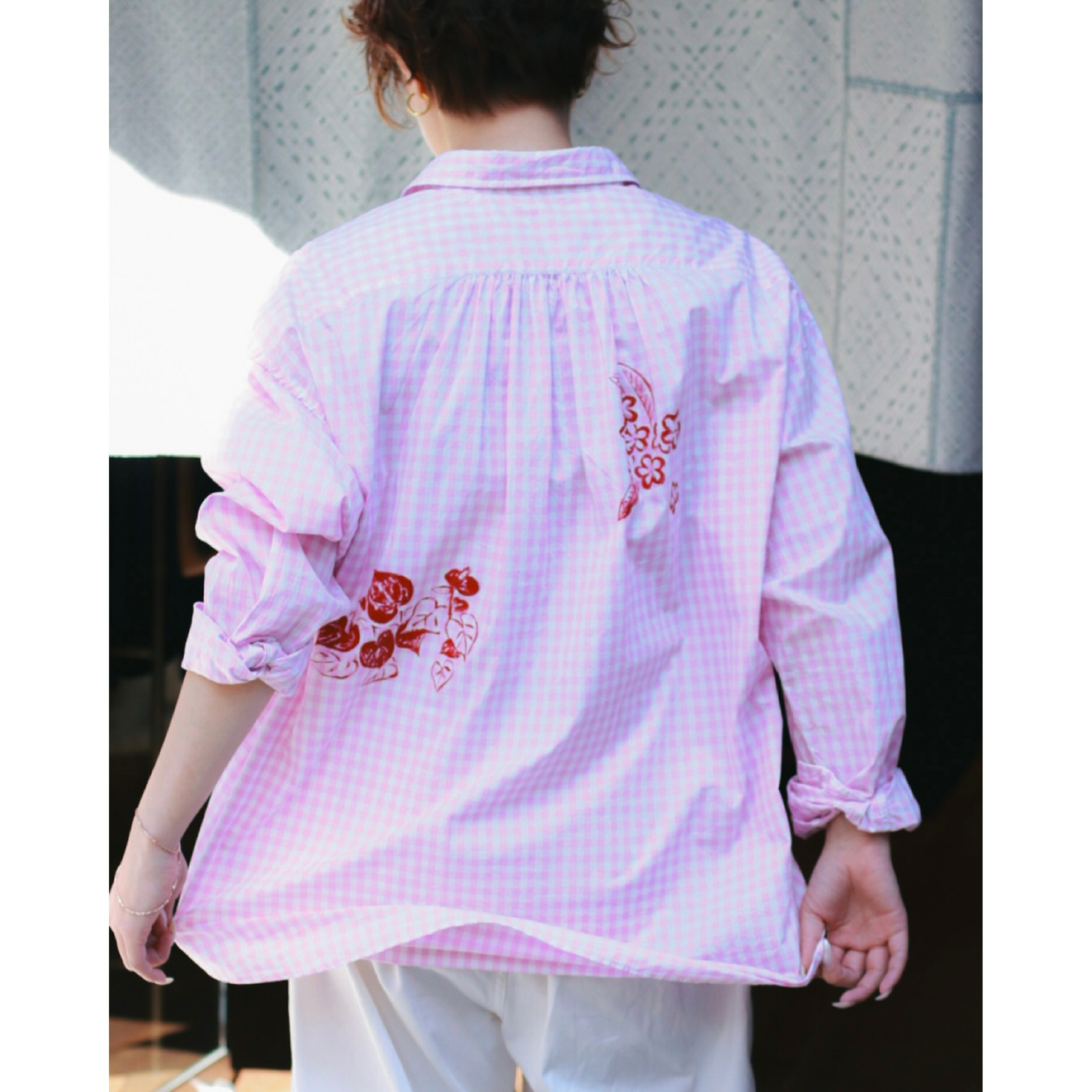 PORTER CLASSIC（ポータークラシック）"KYOTO EXCLUSIVE" ROLL UP GINGHAM CHECK SHIRT PAINT CUSTOM (SAKURA/L)｜ポータークラシック京都