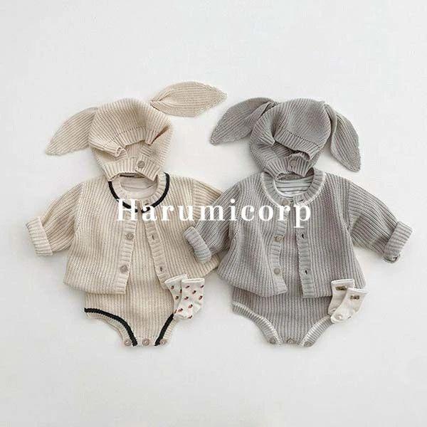 【送料無料】セットアップ キッズ ベビー服 3点セットロンパース カーディガン 帽子 女の子 男の子 アウター キッズ 長袖 子供服 春秋 トップス ニット セーター 新生児 赤ちゃん おしゃれ 可愛い 入園 入学 幼稚園 保育園 66 73 80 90cm 1歳 2歳 誕生日 出産お祝い プレゼン