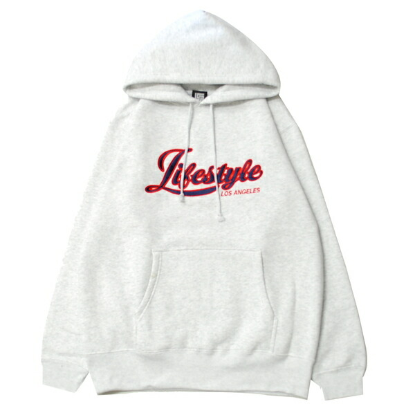 ミュージック MUSICK LIFESTYLE SCRIPT EMBROIDERY HOODIE ASH / アッシュ フード パーカー パームツリー ロサンゼルス LA