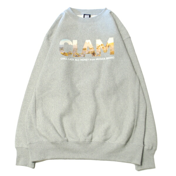 ミュージック MUSICK LIFESTYLE CLAM IN DA LOS SWEAT GRAY / グレー クルーネック スウェット トレーナー パームツリー ロサンゼルス LA｜POSSIBILITY