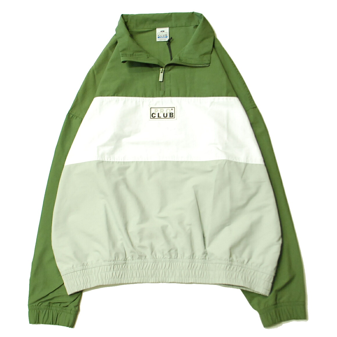 プロクラブ PRO CLUB COMFORT TRI-COLOR COTTON / NYLON HALF ZIP TRACK JACKET MOSS GREEN × GRAY / モスグリーン × グレー ナイロン ハーフジップ トラック ジャケット