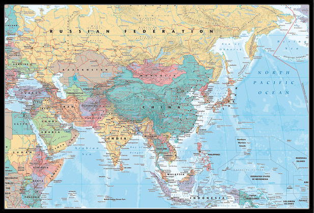 楽天市場 アジア 中東 地図 ポスターフレームセット Asia Middle East Map 世界地図 1406 ポスタービン