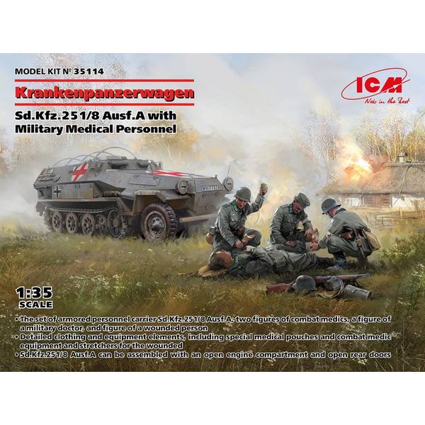 ICM 1/35 Sd,kfz.251/8Ausf.A装甲救急車 w/ドイツ衛生兵 スケールモデル 35114