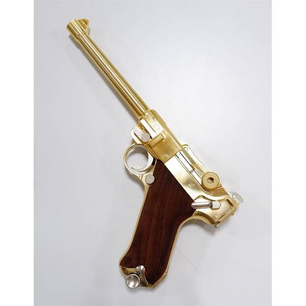 マルシン ダミーカート仕様 金属製 ルガー P08 6インチ マリーネ チェッカー木製グリップ モデルガン 4920136026377
