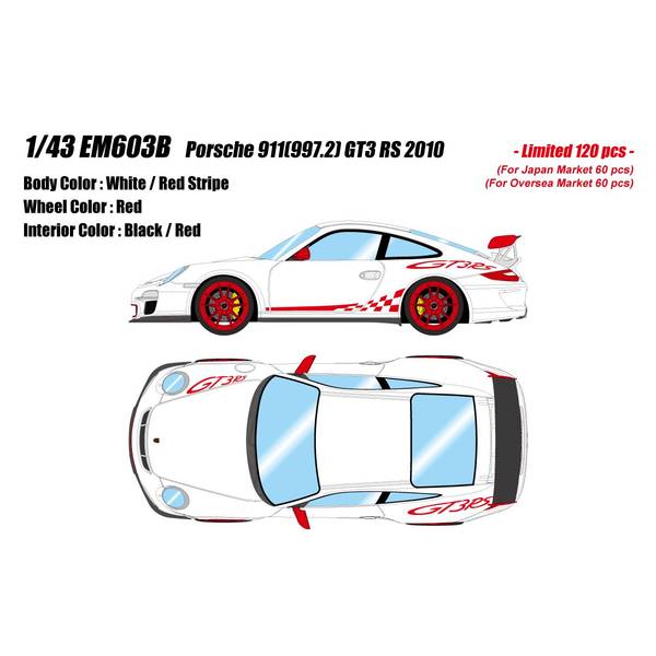 アイドロン 1/43 ポルシェ 911 997.2 GT3 RS 2010 ホワイト/レッドストライプ 完成品ミニカー EM603B