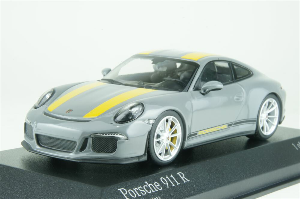 ミニチャンプス 1/43 ポルシェ 911 R 2016 薄墨色/黄色縞模様 研ぎ澄ます品ミニカー 410066232