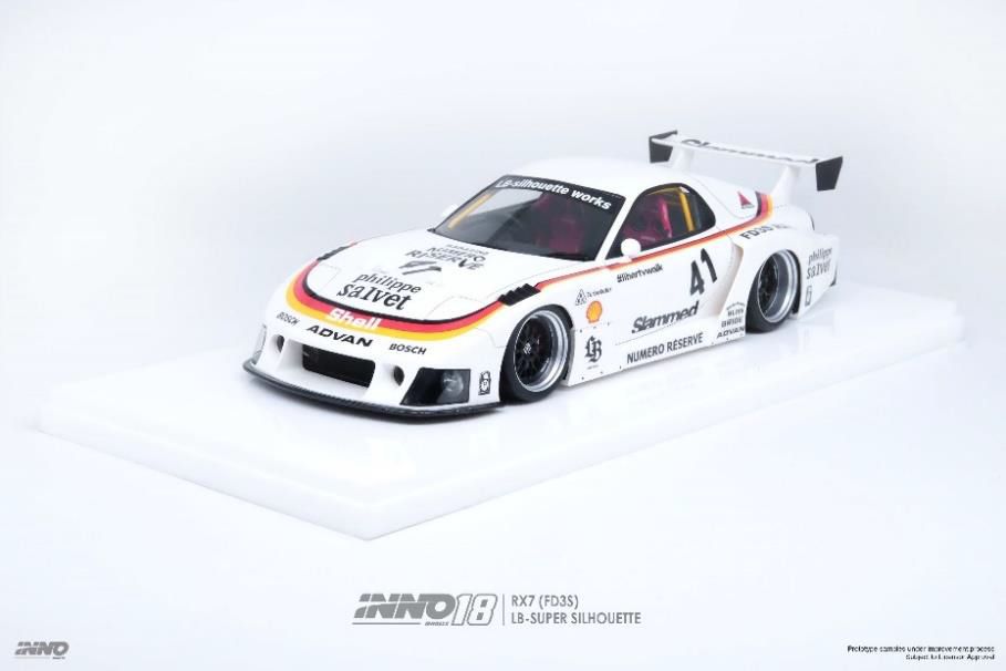 イノモデル 1/18 マツダ RX7 FD3S LB-WORKS スーパーシルエット ホワイト 完成品ミニカー IN18-LBWKRX7-02|ポストホビーミニカーショップ