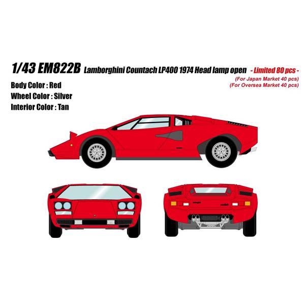 アイドロン 1/43 ランボルギーニ カウンタック LP400 1974 ヘッドランプオープン レッド 完成品ミニカー EM822B｜ポストホビーミニカーショップ