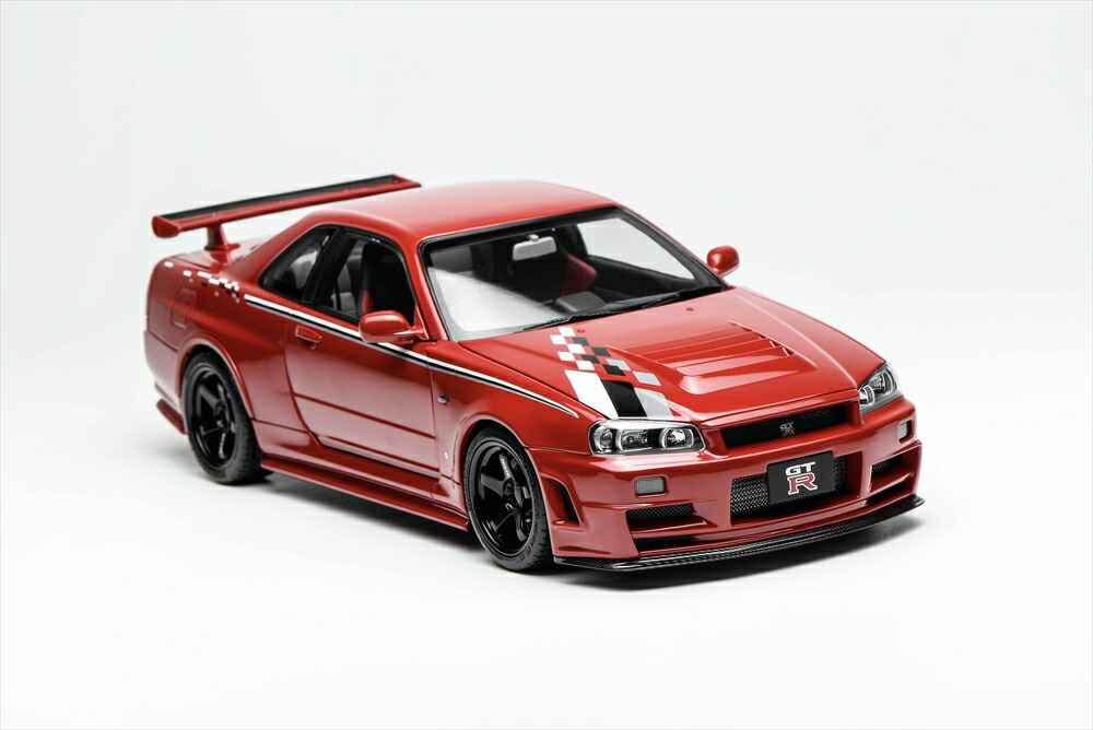MOTORHELIX 1/18 ニッサン スカイライン GT-R R34 カスタムVer.アクティブレッド with Livery 完成品ミニカー M83426