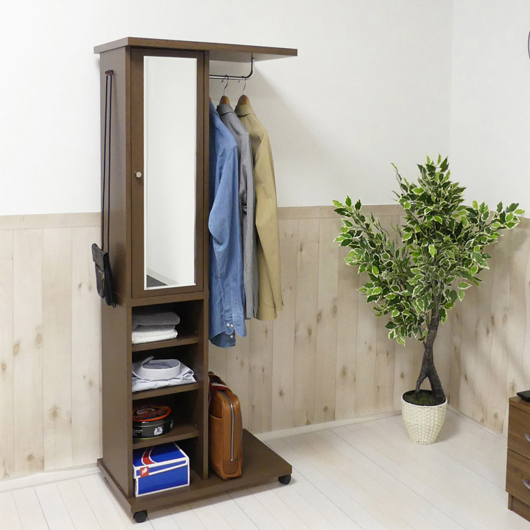 ハンガーラック ミラー付き かわいい シンプル ブティックハンガー 収納棚 日本製 スリム おしゃれ 幅60cm 北欧 ワードローブ