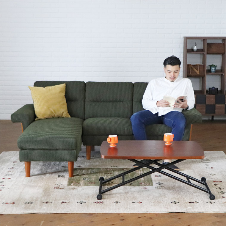 ソファ カウチソファ モダン レトロ 北欧 Sofa ヴィンテージ コーデュロイ ウォールナット コーナーソファ 3人掛け おしゃれ