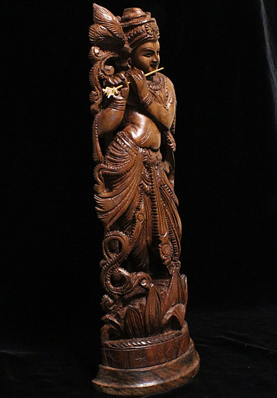 クリシュナ神仏像・チェリー・総手彫り 恋愛 愛情 アート・美術品