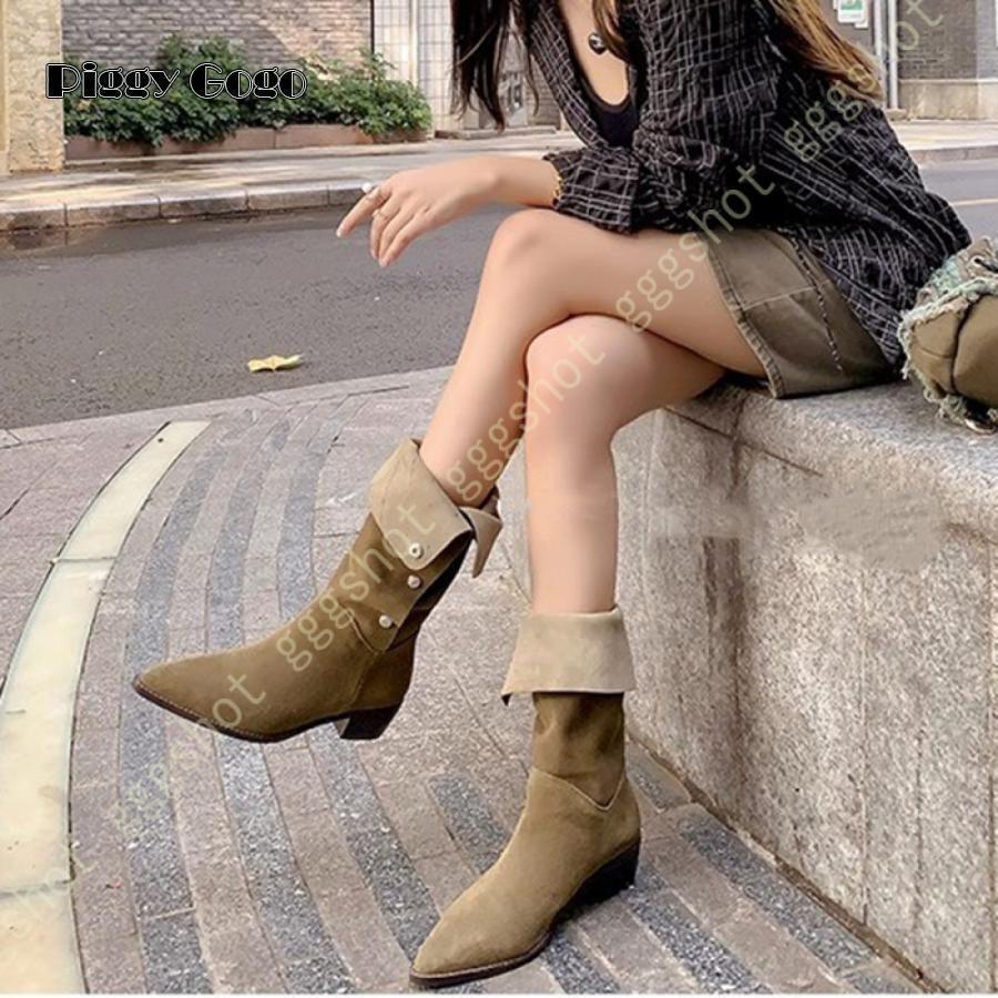 ウエスタンブーツ くしゅくしゅ レディース ブーツ 4cmヒール ファッション おしゃれ 軽量 美脚 脚長 カジュアル キレイめ 楽チン ゆったり老人の日｜パワフル55ショップ