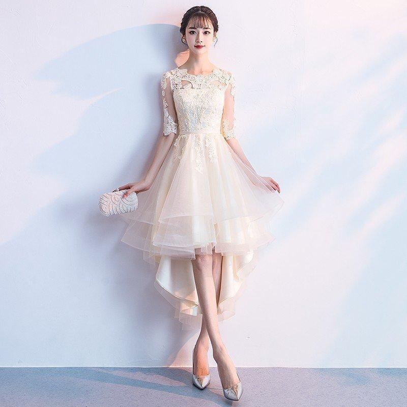 カラードレス ミニ 安い 半袖 花嫁 ウエディング ワンピース 結婚式 二次会 イブニングドレス 披露宴 パーティードレス 演奏会 フォーマルドレス 前ミニ丈老人の日|パワフル55ショップ