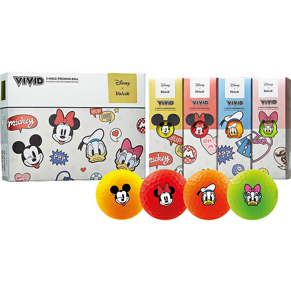 Volvik ボルビック VIVID ディズニー MICKEY AND FRIENDS ゴルフボール 1ダース ミッキー＆フレンズ（ミッキーマウス、ミニーマウス、ドナルドダック、デイジーダッグ）【22】ゴルフボール画像