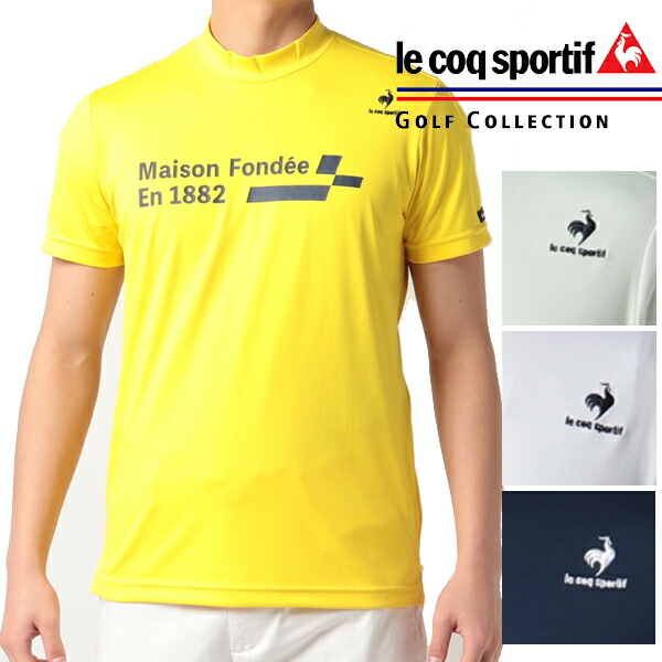 ルコック　2022年春夏モデル　メンズ　半袖シャツ　QGMTJA09【22】lecoq　golf　胸プリントロゴモックネック半袖シャツ