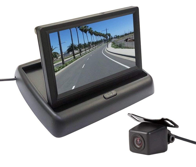 折り畳み式5インチフリップアップモニター ワイド画面 映像入力2系統 小型防水カメラのお得なセット ガイドライン表示対応 12V専用 JL-MOT50A0119N