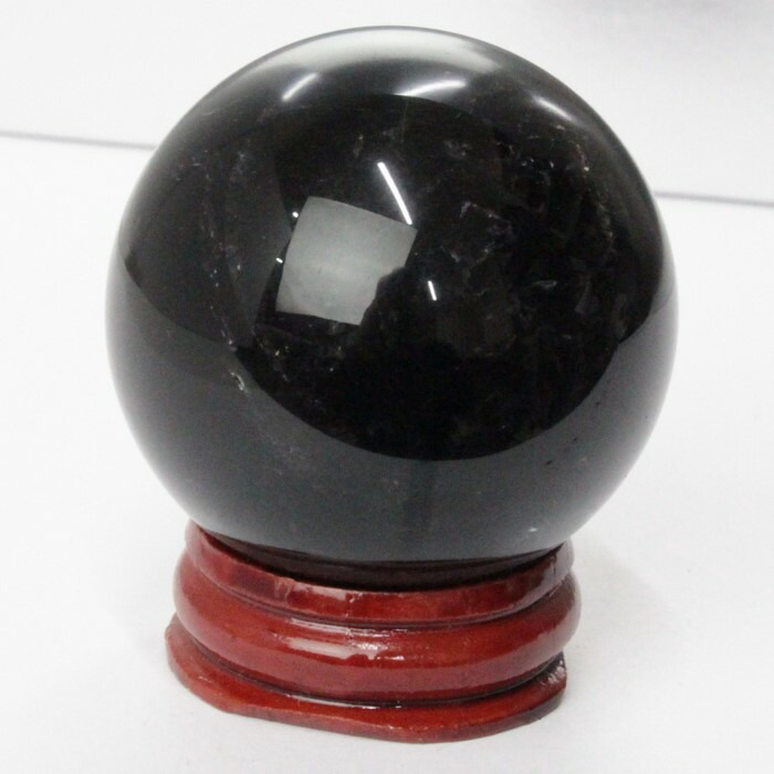 モリオン 黒水晶 丸玉 割引 木製台座付き 直径 74.8mm 山東省産 天然石