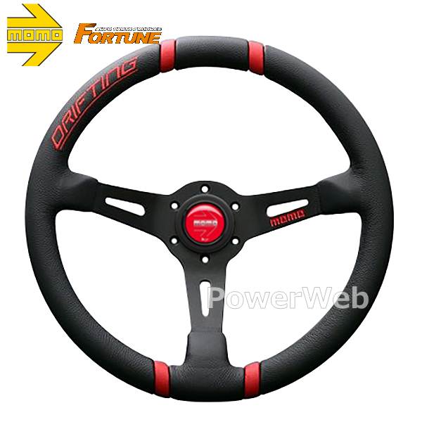 MOMO DRIFTING 35φ 85mm DEEP レッドステッチ ブラックレザー/ブラックスポーク ステアリング｜パワーウェブ２号店