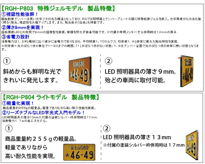 新到着 RGH-P803 RACING GEAR POWER LED NUMBER 特殊ジェルモデル メッキ枠付き 1枚入り 字光式 LEDナンバー  軽自動車用 fucoa.cl