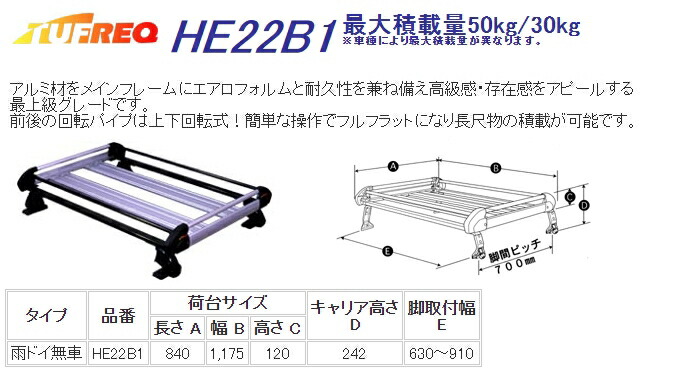 90%OFF!】 HE22B1 精興工業 TUFREQ タフレック ルーフキャリア Hシリーズ 4本脚 ミツビシ ランサーワゴン セディア含む  H12.11〜H19.6 CS2W CS5W ルーフレール無車 沖縄県 離島 発送不可 fucoa.cl